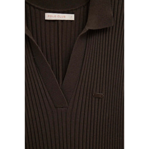 Vestito plissettato color cioccolato scuro smanicato con logo Polo Club