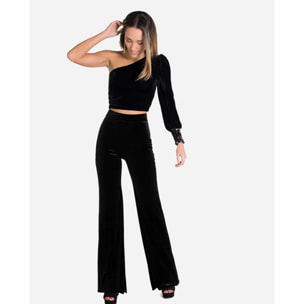 PANTALÓN FLARE VELVET · NEGRO