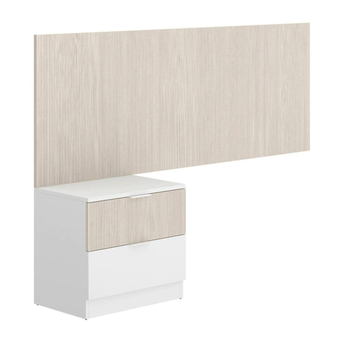 Testiera letto Omeka, Spalliera, Testata per camera da letto, Poggiatesta, 146x34 h106 cm, Bianco e Rovere