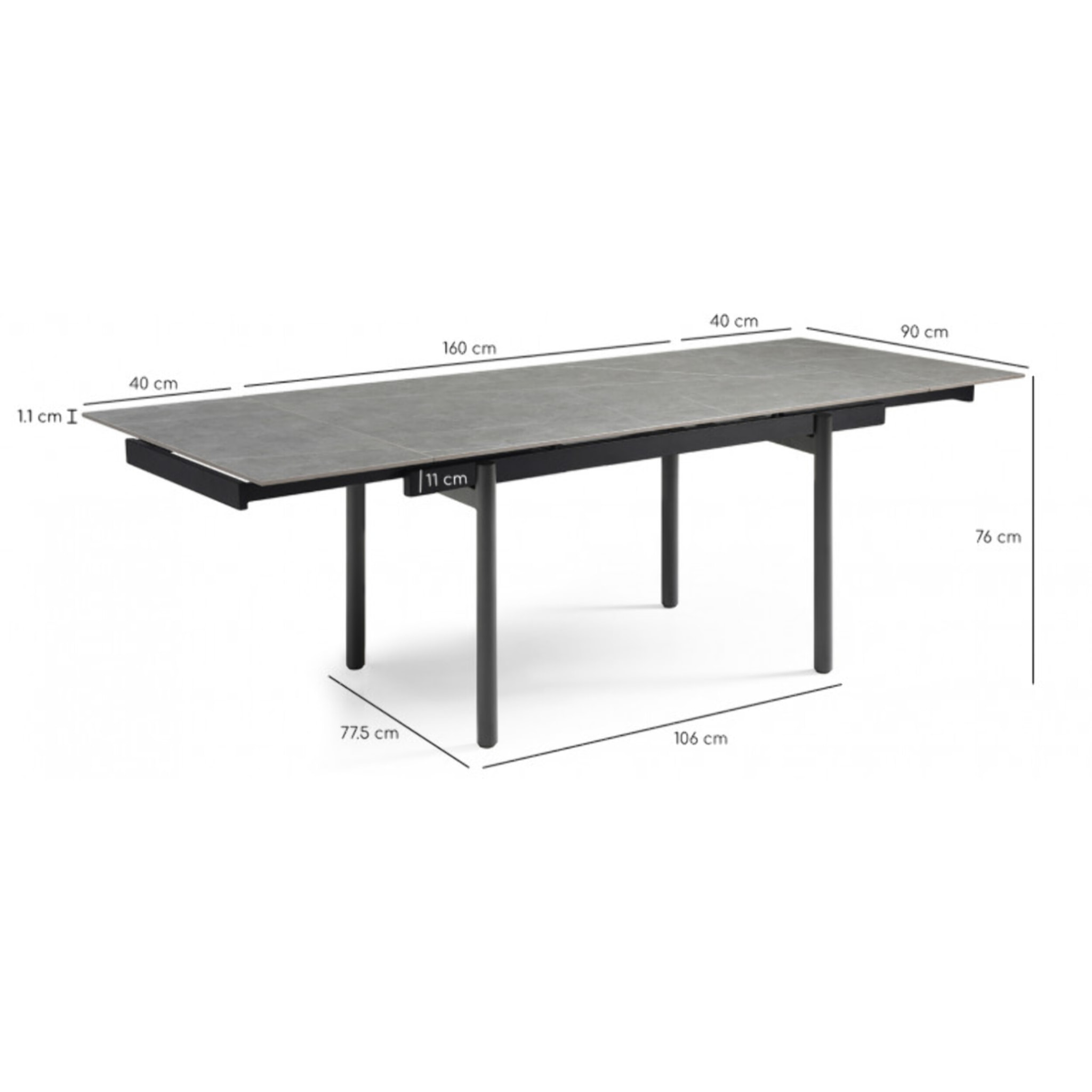 Table extensible en céramique marbre grey L160/240cm pieds métal - UNIK