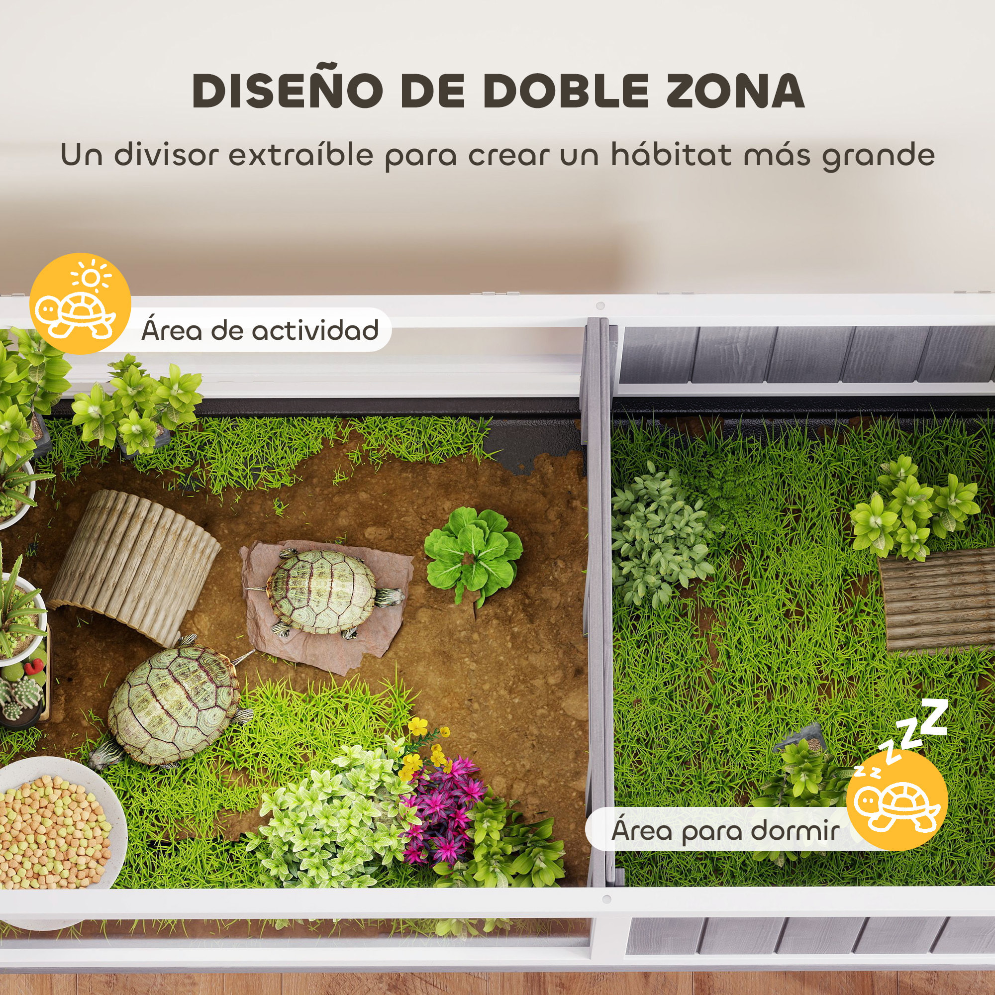 Casa para Tortugas de Madera, Terrario para Reptiles con 2 Techos Abatibles, Bandeja Extraíble, Soporte para Lámpara, Paneles Transparentes, Pestillo de Seguridad y Cuenco, Caseta para Tortugas