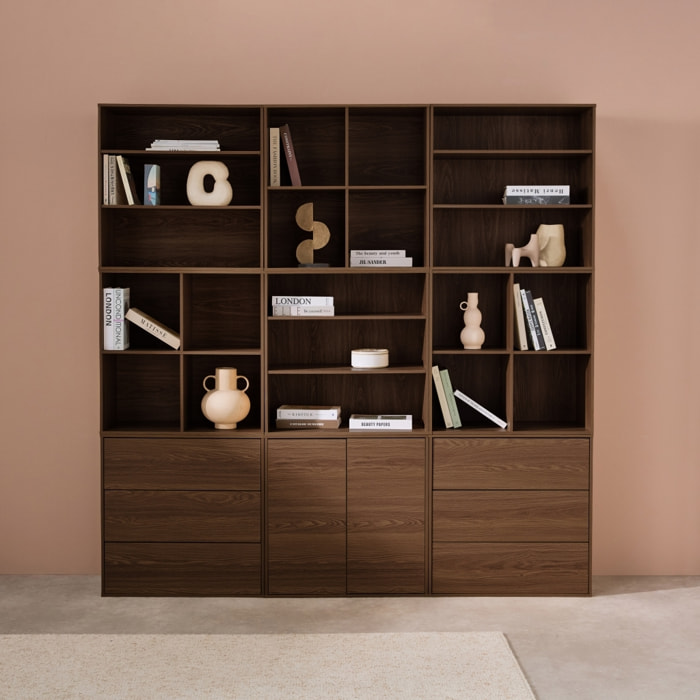 Kit étagère, bibliothèque modulable décor bois 9 éléments KOMPO