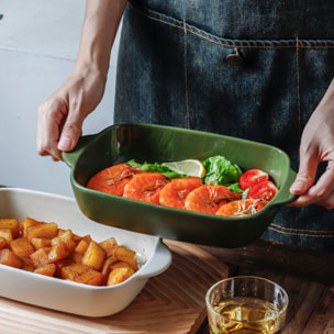 Plat à four en grès vert 33x20cm  OCTAVE