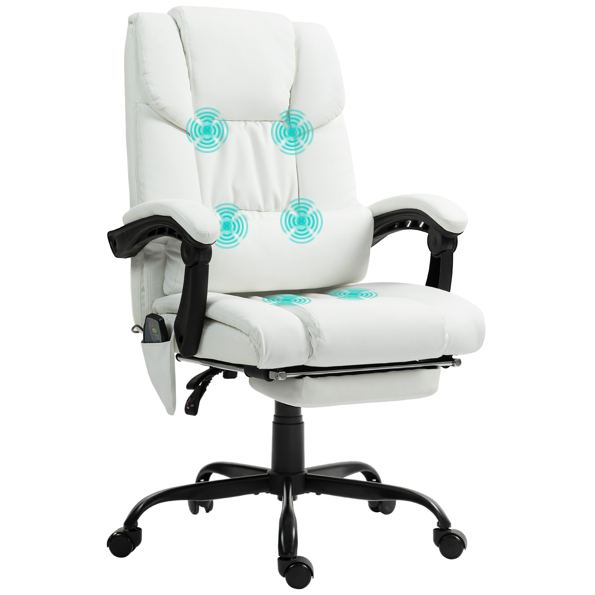 Silla de Oficina con Masaje Vibratorio de 6 Puntos Silla de Escritorio Giratoria con Respaldo Alto Reclinable Altura Ajustable Reposapiés y Mando a Distancia Blanco