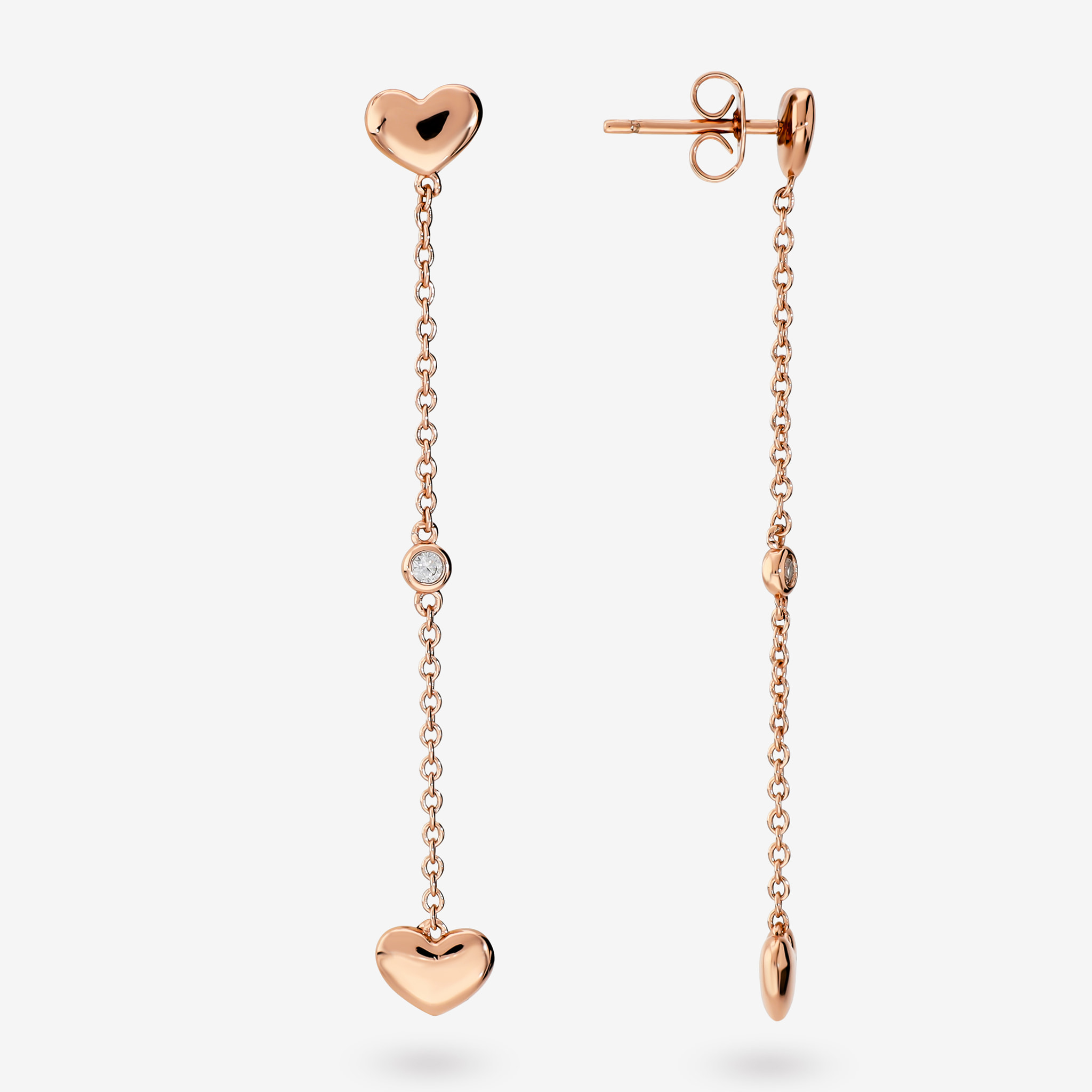 Orecchini Pendenti a Filo con Cuori Lucidi e Cubic Zirconia