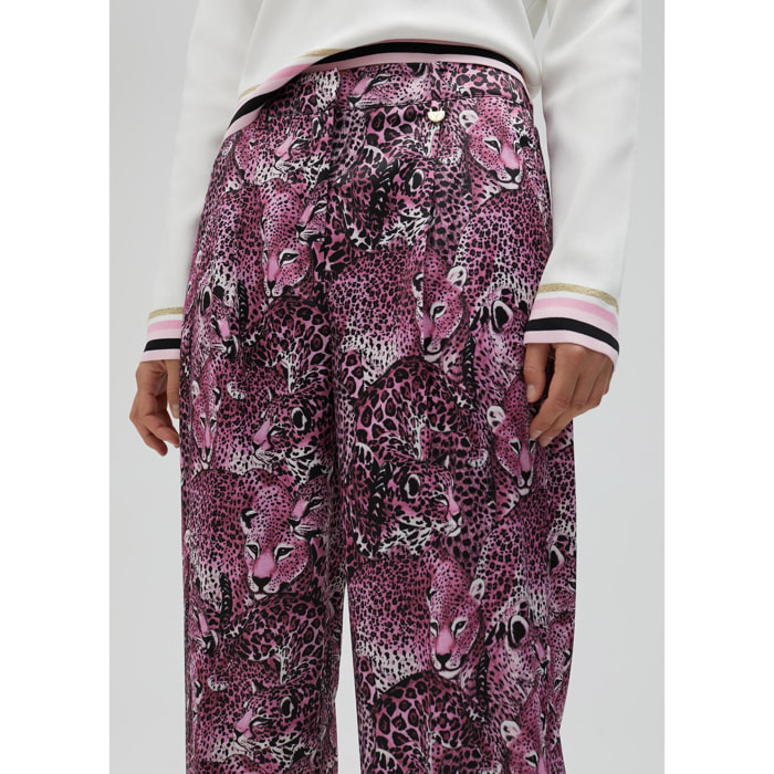 Pantalone a gamba dritta rosa animalier