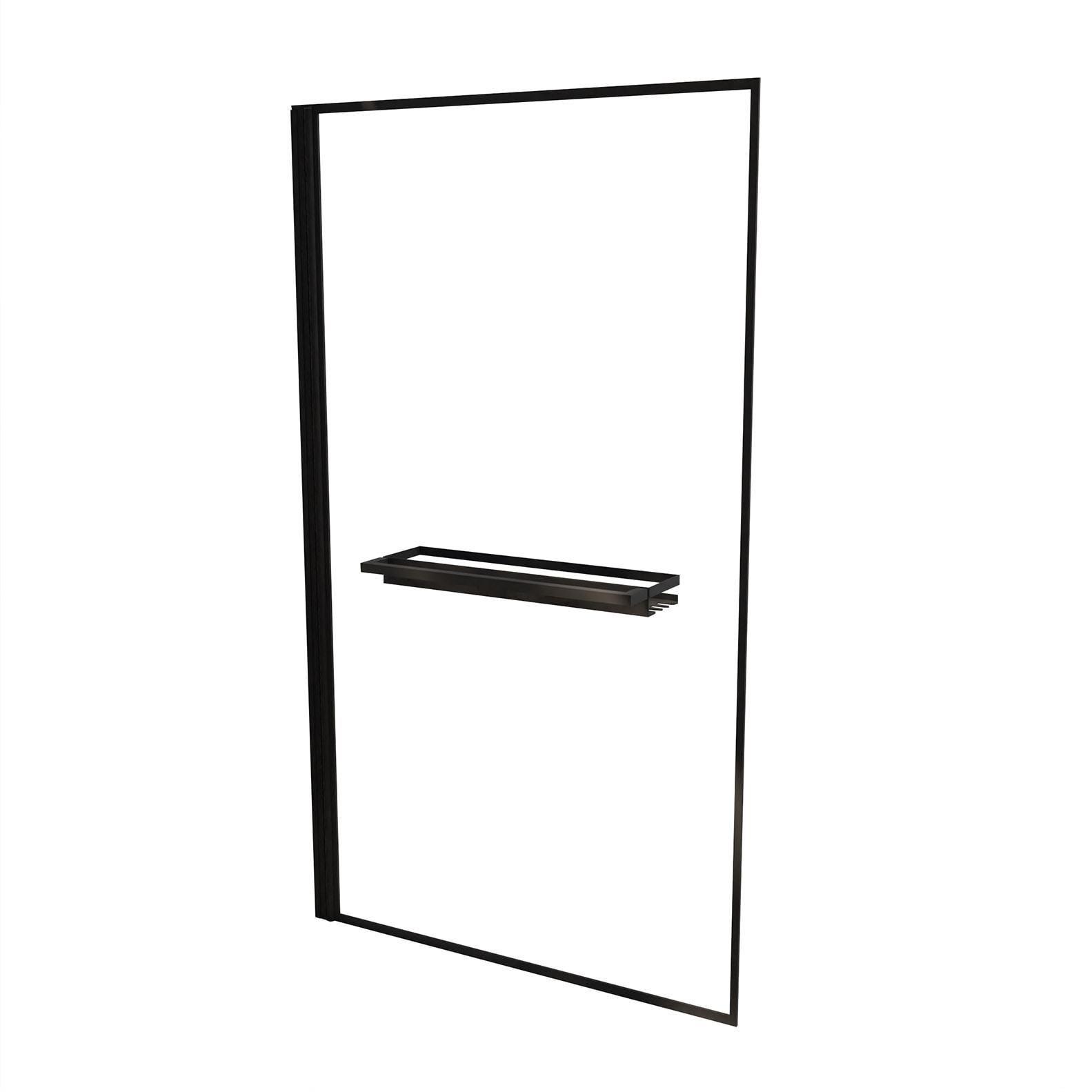 Pare baignoire Rabattable 75x130 cm en Verre Trempé - Porte-Serviette et Etagère Noir Mat