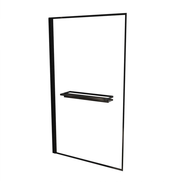 Pare baignoire Rabattable 75x130 cm en Verre Trempé - Porte-Serviette et Etagère Noir Mat