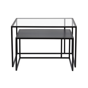 Tables basses gigognes carrées design verre trempé et métal noir (lot de 2) TAHL