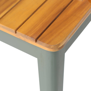 Table de jardin acacia avec coins arrondis + 8 assises kaki. 160 x 90 x 75 cm
