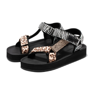 Sandalias Mujer Forest High Franjas Animal Print Negro