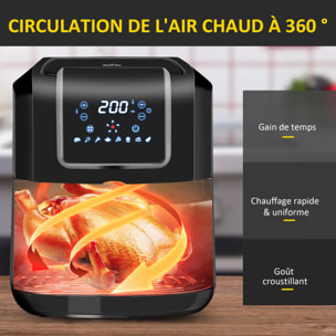 Friteuse à air 1700W 6,5L - air fryer multifonction 8 programmes - température réglable - timer 60 min. - gris noir