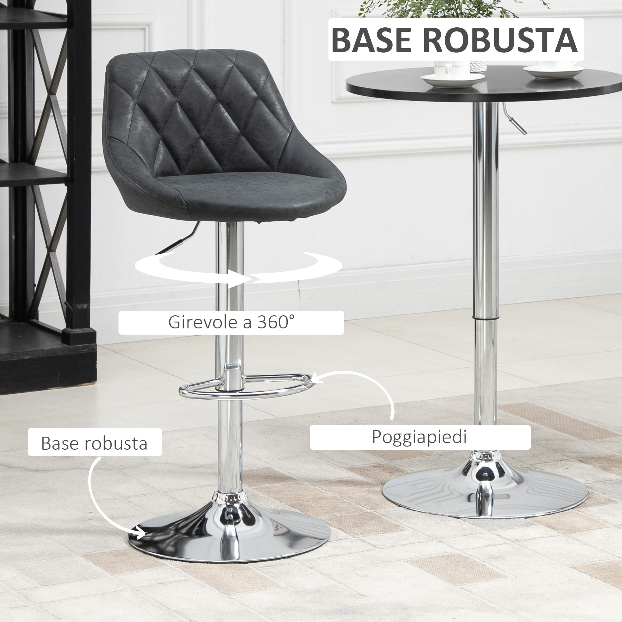 HOMCOM Set 2 Sgabelli da Bar di Design Girevoli con Altezza Regolabile - Nero