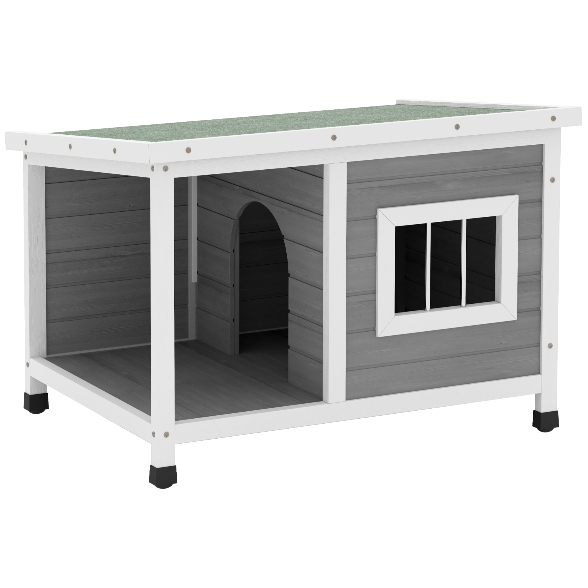 Caseta para Perros Exterior 85,5x62x60 cm Casa para Perros de Madera con Techo Asfáltico Abatible Puerta y Ventana para Perros Pequeños Gris