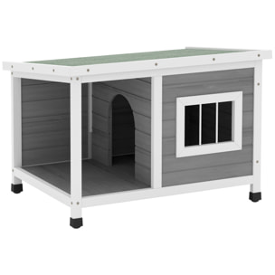 Caseta para Perros Exterior 85,5x62x60 cm Casa para Perros de Madera con Techo Asfáltico Abatible Puerta y Ventana para Perros Pequeños Gris