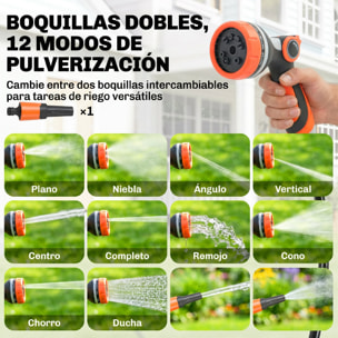 Enrollador de Manguera para Jardín 23+2 m con 12 Modos de Rociado, Carrete de Manguera de Jardín de Pared con Bloqueo Automático y Retracción Controlada, Soporte Orientable 180°, Naranja