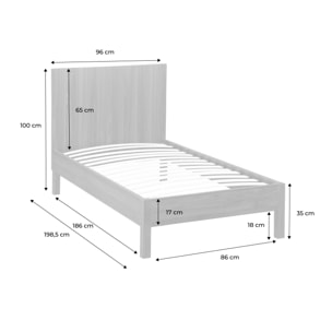 Lit avec sommier à lattes et tête de lit 90x190cm décor bois LINEAR