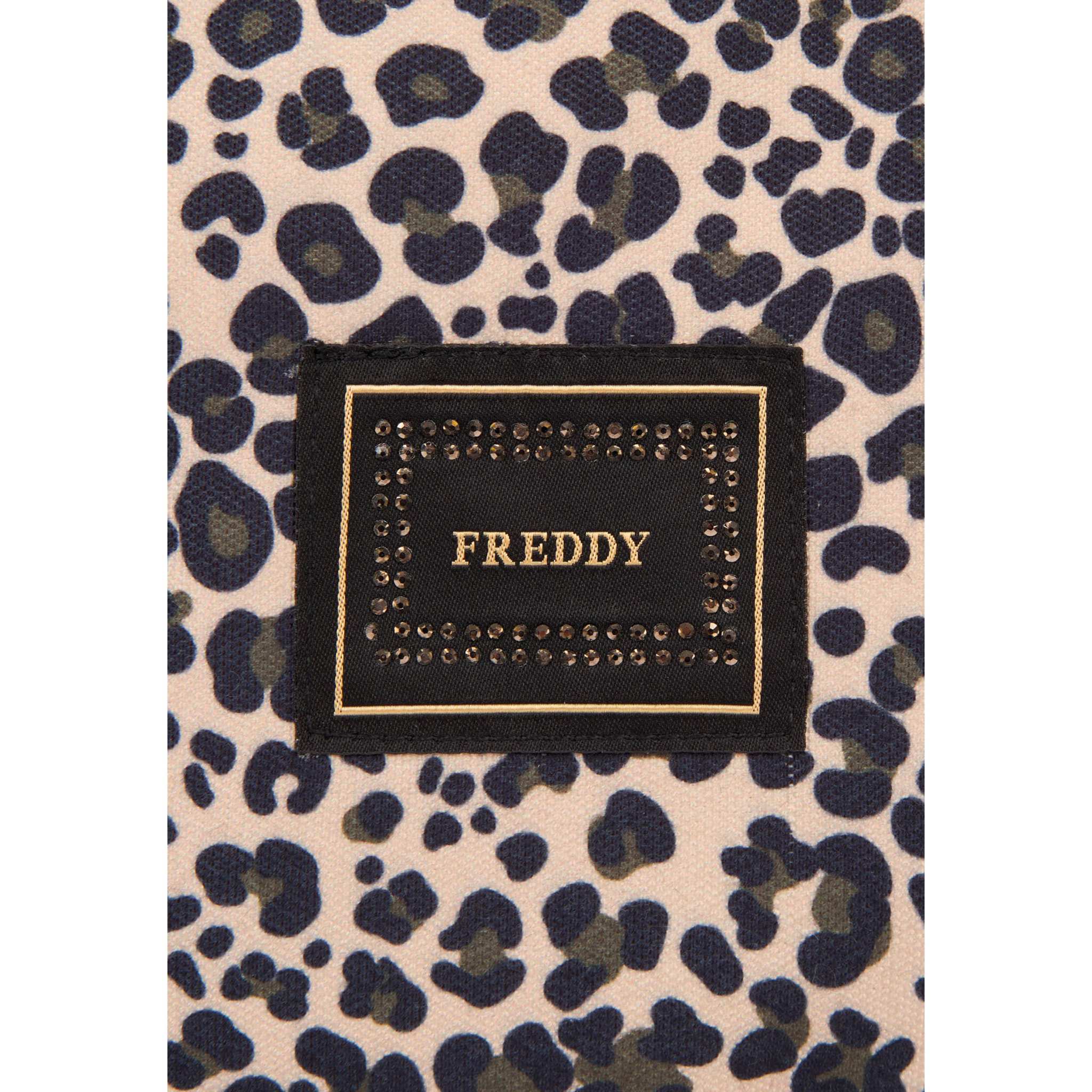 Bustina animalier in canvas con zip e logo con strass