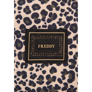 Bustina animalier in canvas con zip e logo con strass