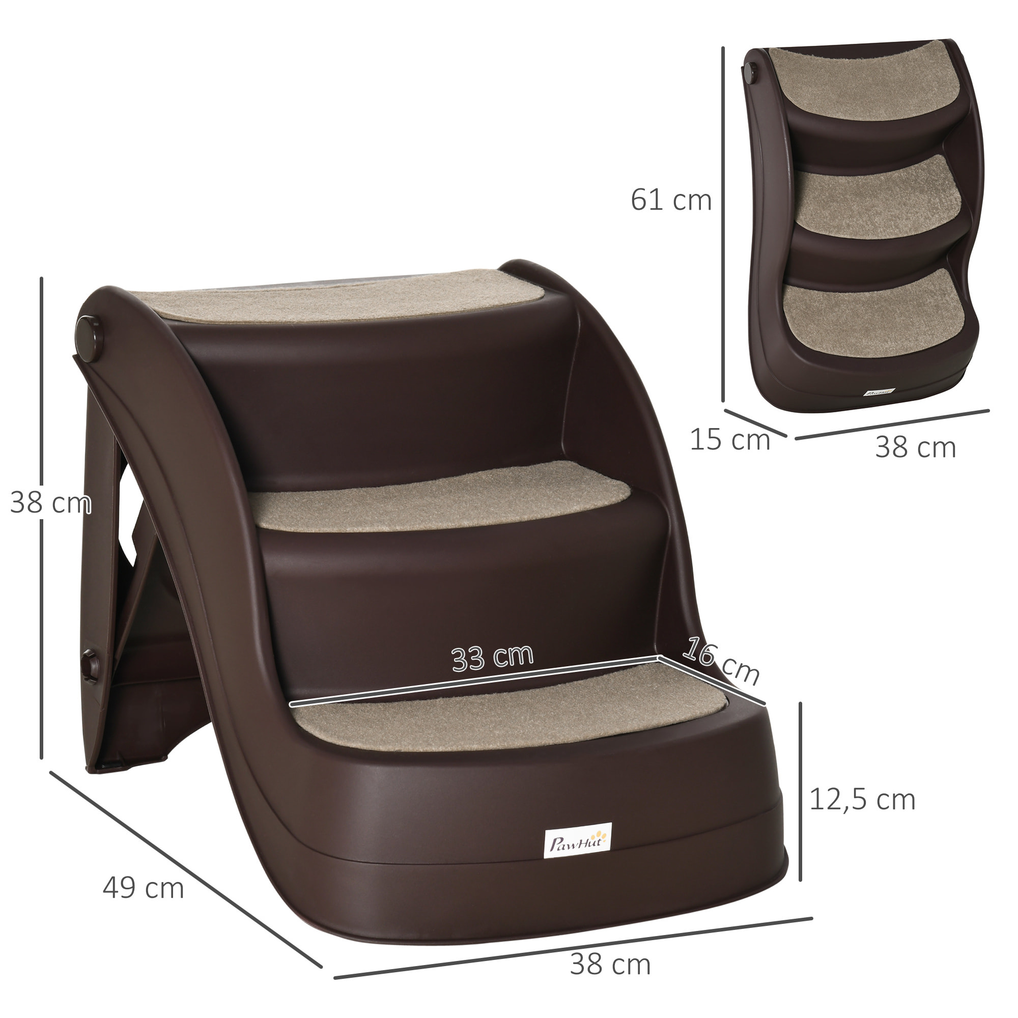 Escalier pour chien animaux pliable 3 marches antidérapant max. 10Kg plastique chocolat