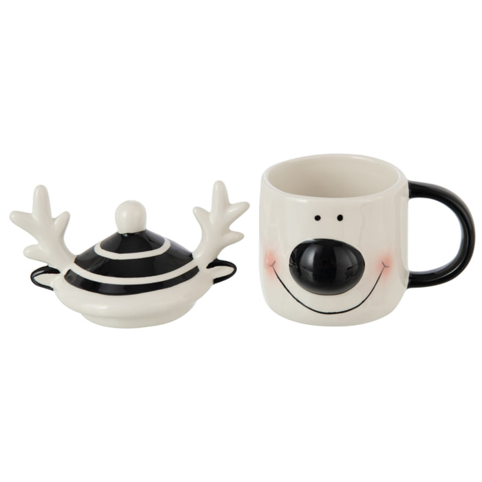 J-Line tasse + couvercle Père Noël Dolomite - céramique - blanc/noir
