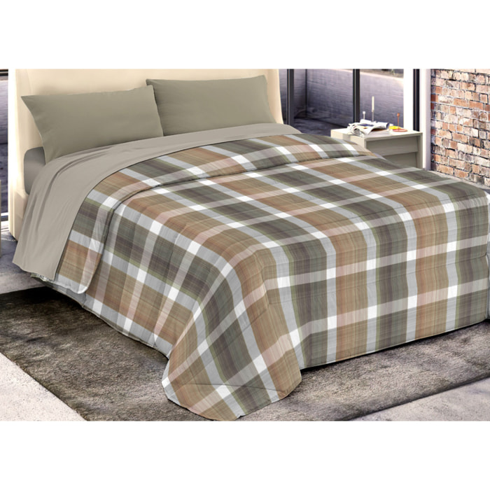 Trapunta Invernale 300gr Made in Italy Piumone Clado Linea Diadema Disegno Scozzese Grigio Beige