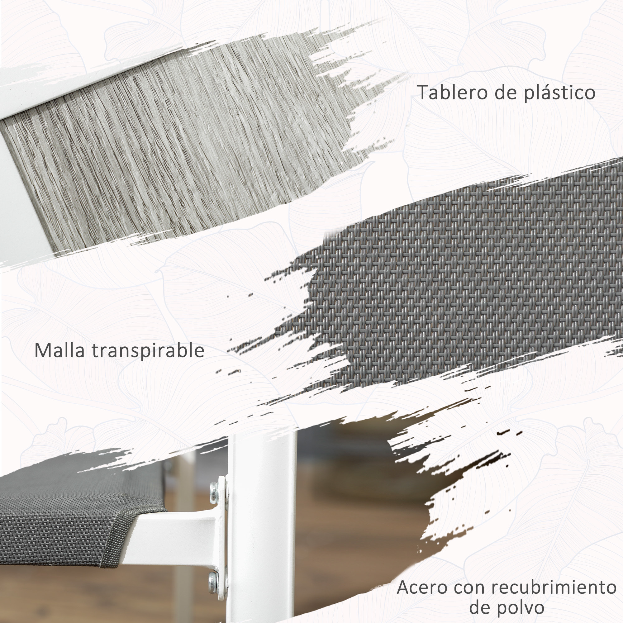 Outsunny Conjunto de Comedor de Exterior Juego de Comedor de Jardín de 7 Piezas con 1 Mesa y 6 Sillas Apilables Estilo Moderno para Terraza Patio Blanco y Gris