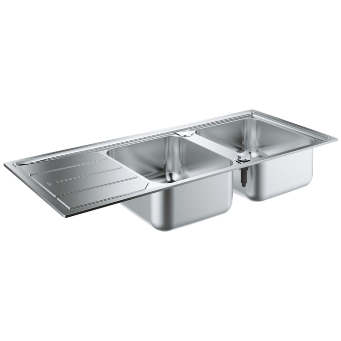 K500 Evier à encastrer 2 bacs en acier inoxydable 116cm x 50cm