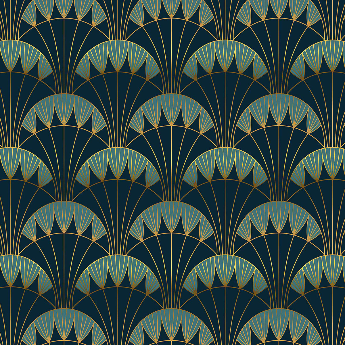 Papier peint, eventail art deco Bleu