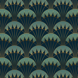 Papier peint, eventail art deco Bleu