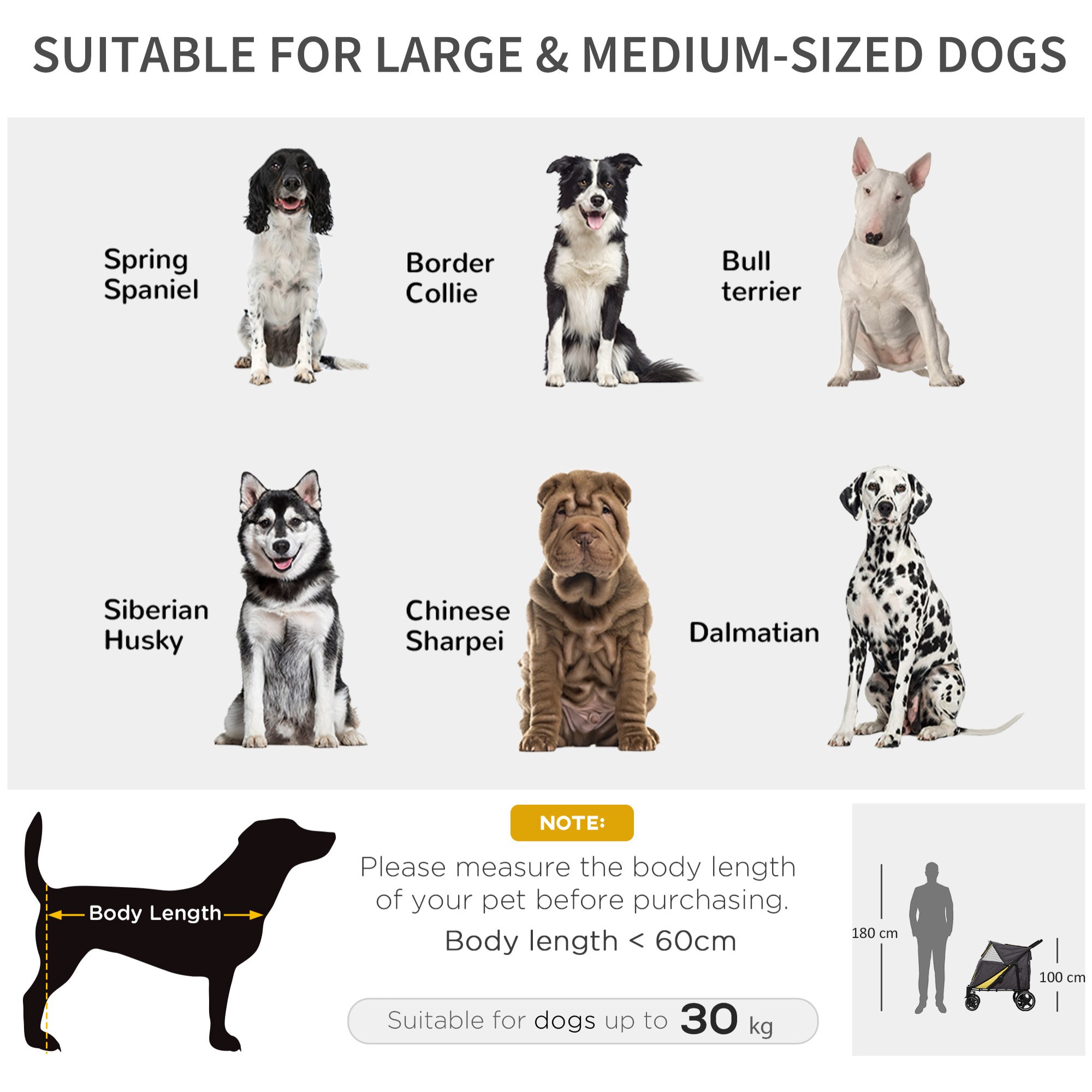 PawHut Passeggino Pieghevole per Cani di Taglia Media in Acciaio e Tessuto Oxford con Ingressi a Cerniera e Finestre a Rete, 112x65x100 cm