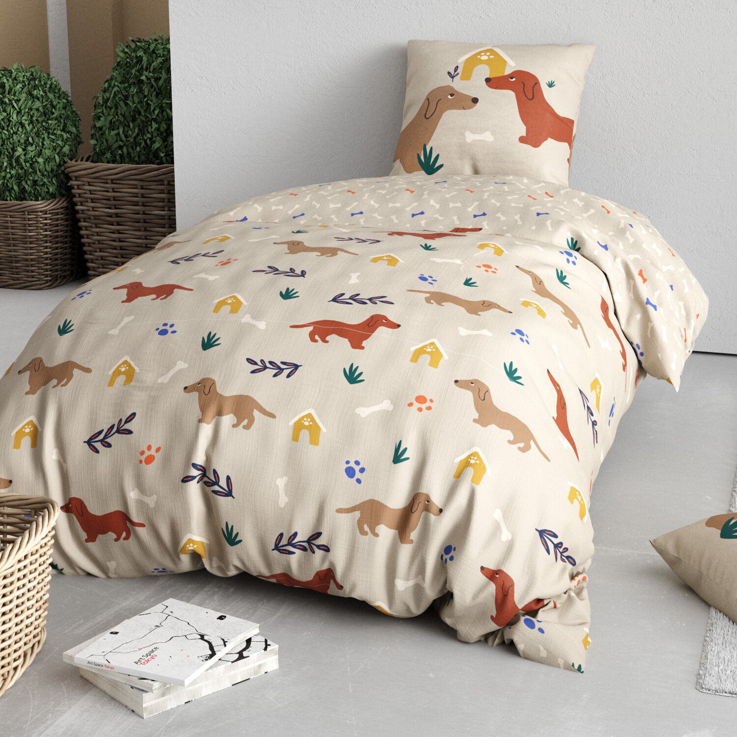 Parure de lit enfant imprimé 100% coton - medor - marron