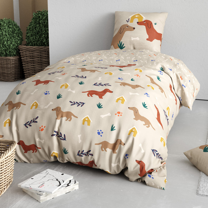 Parure de lit enfant imprimé 100% coton - medor - marron