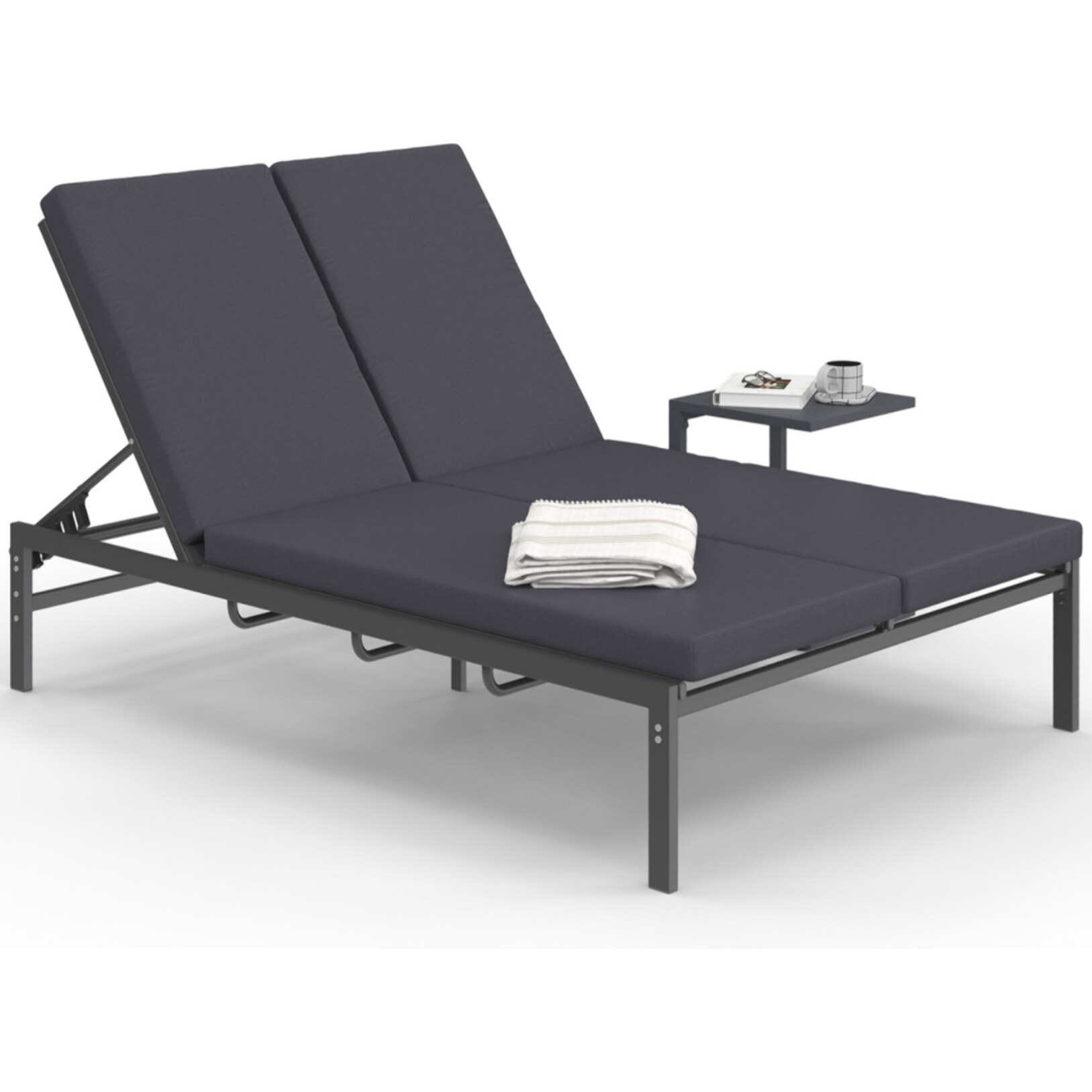 Bain de soleil double 182cm avec coussin gris