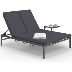 Bain de soleil double 182cm avec coussin gris