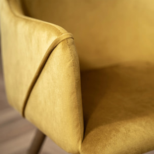 Lot de 2 chaises avec accoudoirs en velours jaune moutarde - Daisy