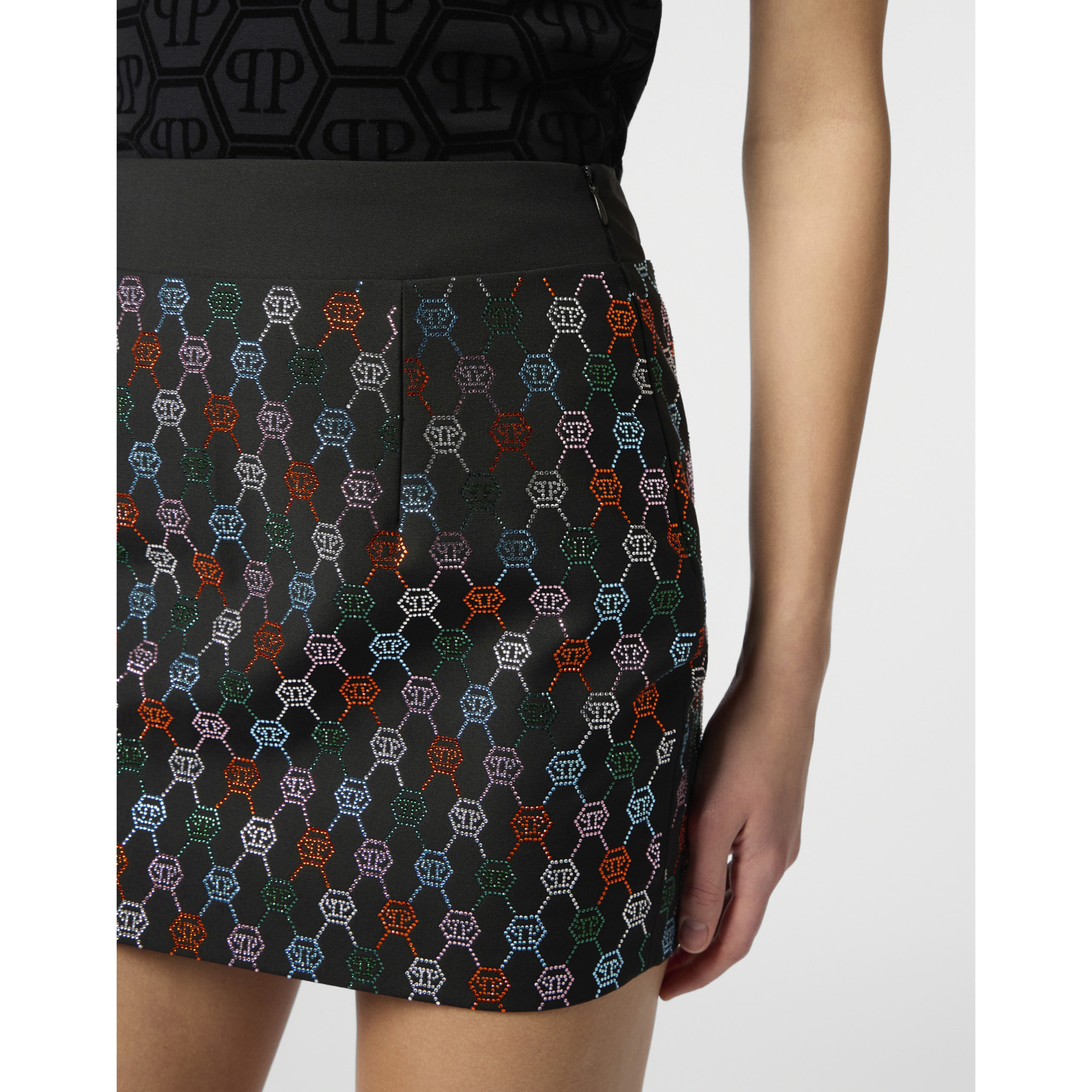 PHILIPP PLEIN Mini Skirt Multicolor Monogram Strass