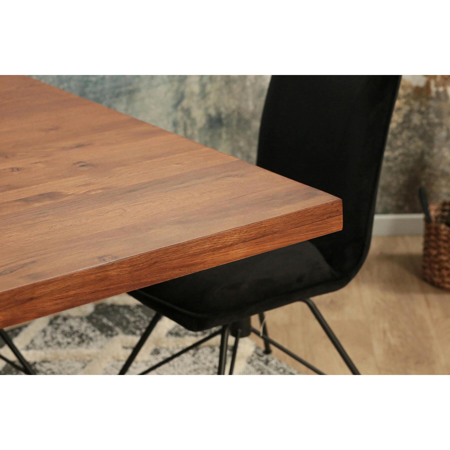 Table à manger carrée chêne métal pied croisé 130 cm OKA