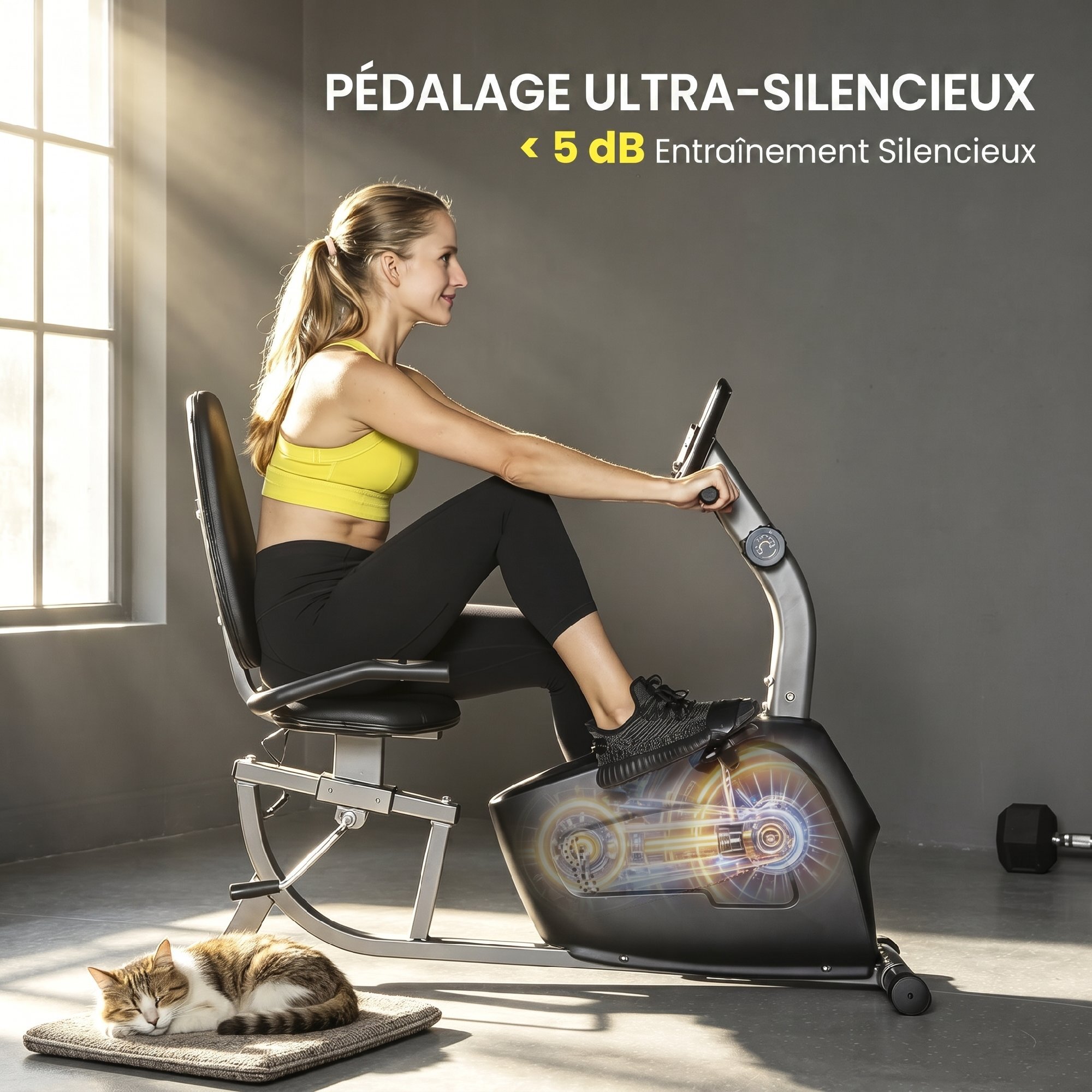 Vélo d'appartement semi-allongé réglable écran LCD multifonction noir