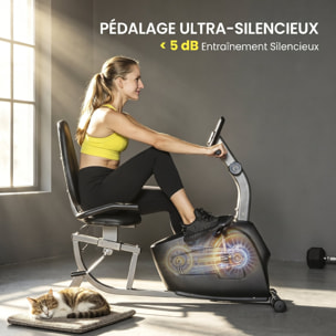 Vélo d'appartement semi-allongé réglable écran LCD multifonction noir