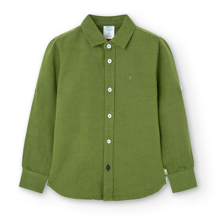 Camisa larga niÃ±o, lino estampada lisa, verde militar