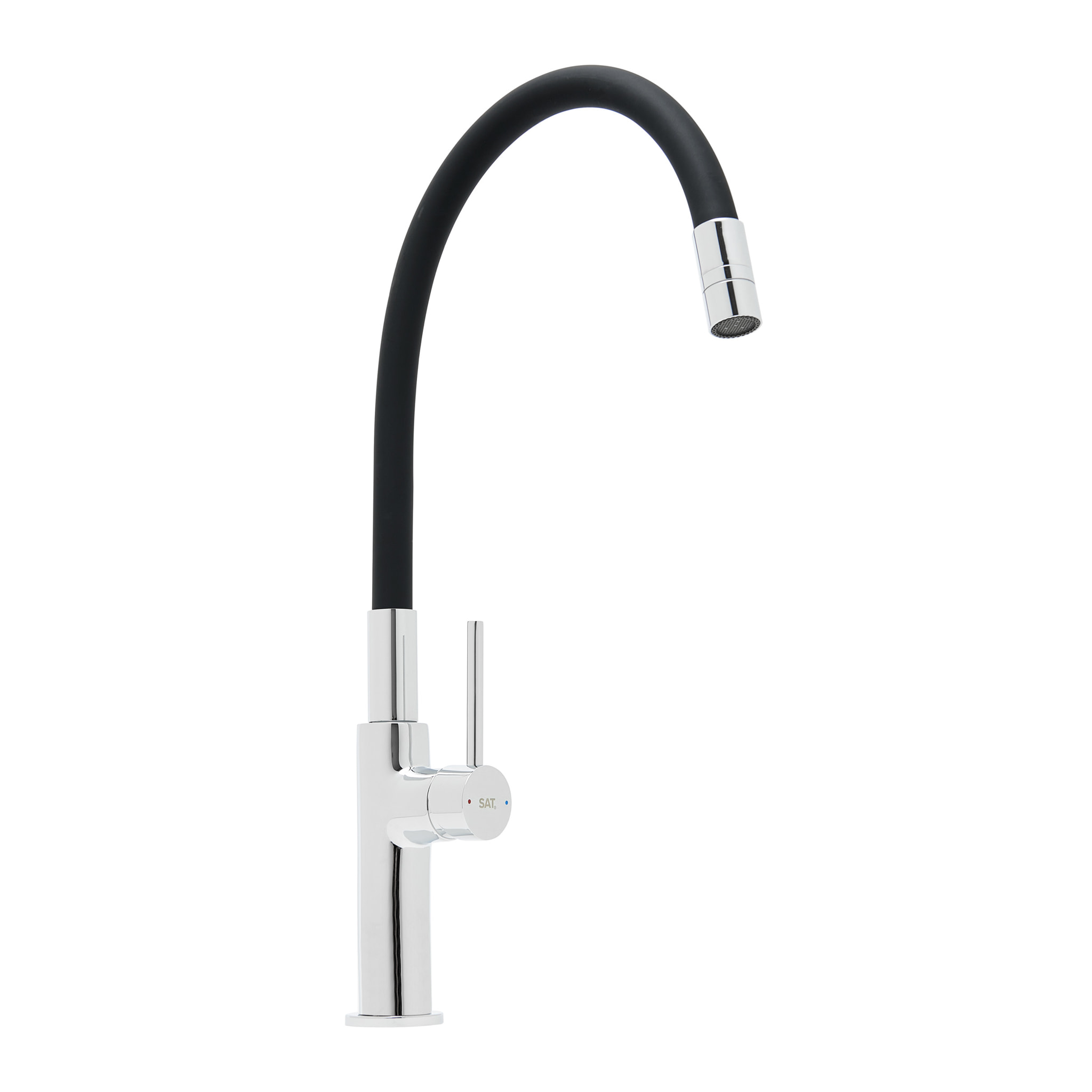 Mitigeur pour évier de cuisine, bec flexible en silicone, aérateur Neoperl®, cartouche en céramique, noir/chrome (SATBSD290C)