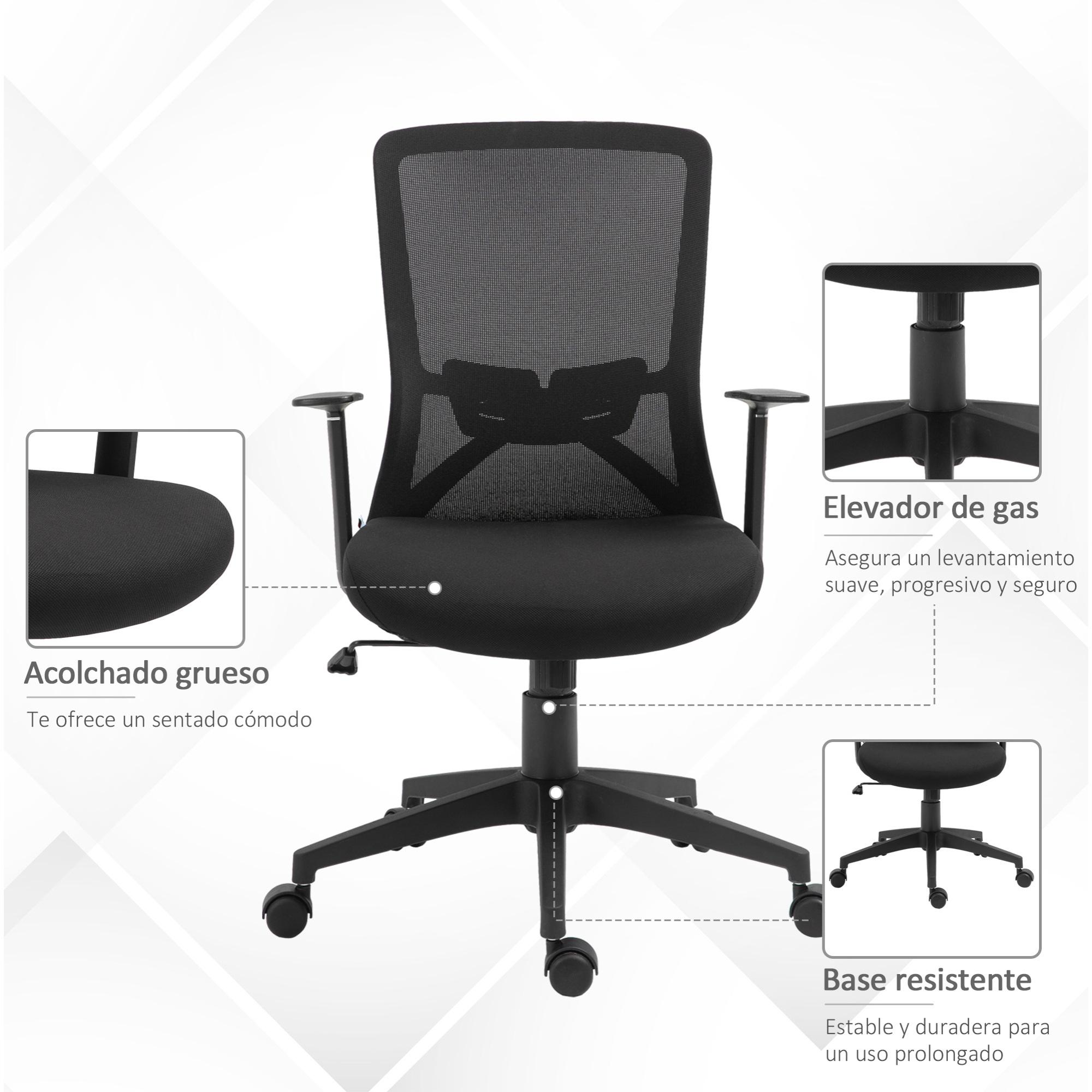 Silla de Oficina Giratoria Silla Escritorio con Altura Ajustable Reposabrazos Soporte Lumbar Respaldo Transpirable y Función Basculante 62x56x95-103 cm Negro