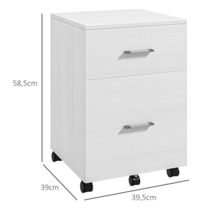 Cajonera de Escritorio con 2 Cajones, Cajonera de Oficina con Ruedas, Archivador Móvil, para Archivos A4 o Cartas, para Estudio, Salón, 39,5x39x58,5 cm, Blanco