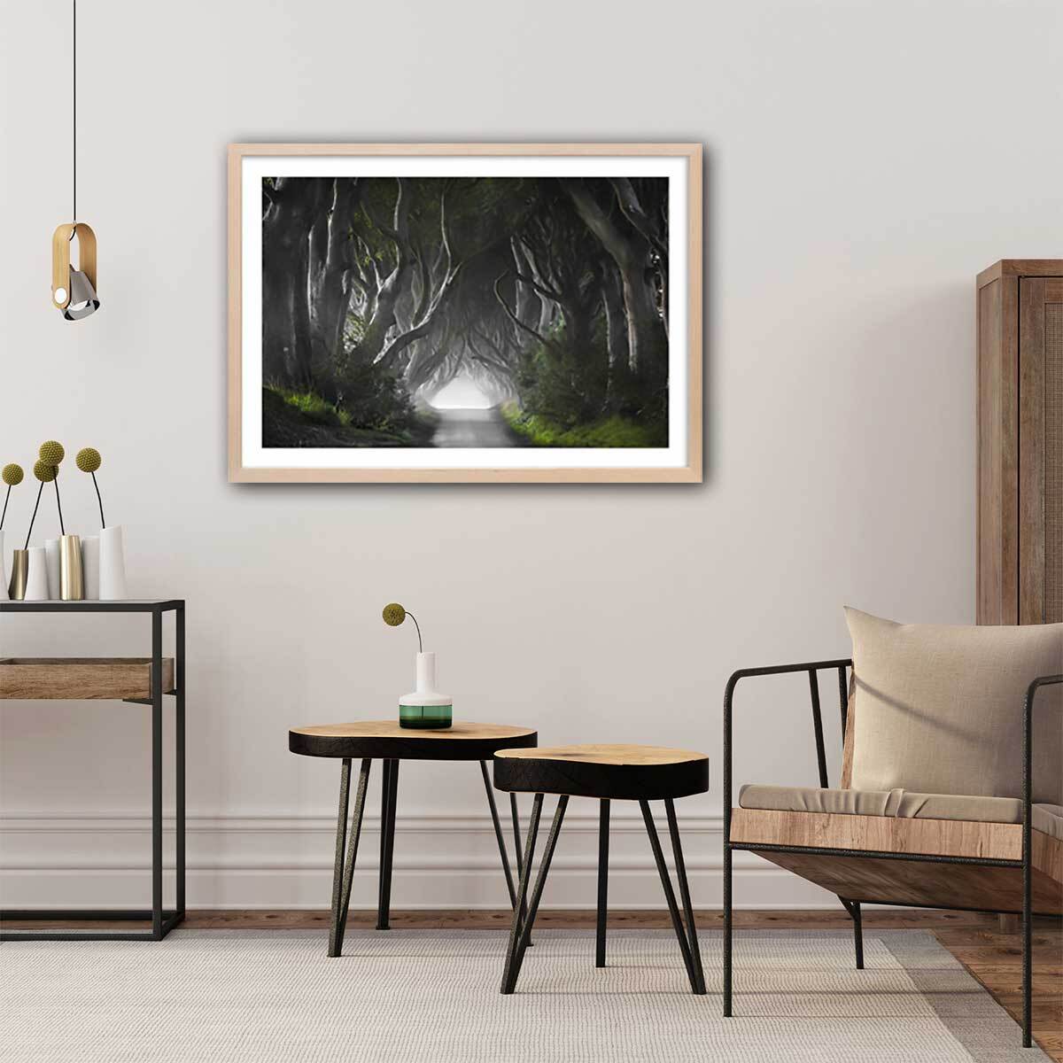 Affiche paysage route de l'irréel Affiche + cadre en bois - Chêne