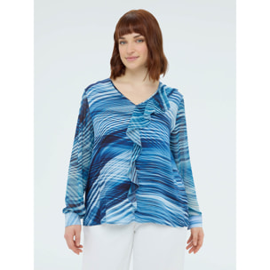 Fiorella Rubino - Blusa de viscosa estampada con volante - Azul
