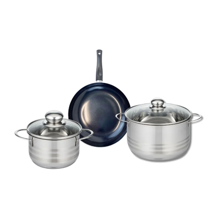 Ensemble de 1 Poêle de cuisson 20 cm et 2 faitouts 16 et 20 cm Elo Prima Brillant