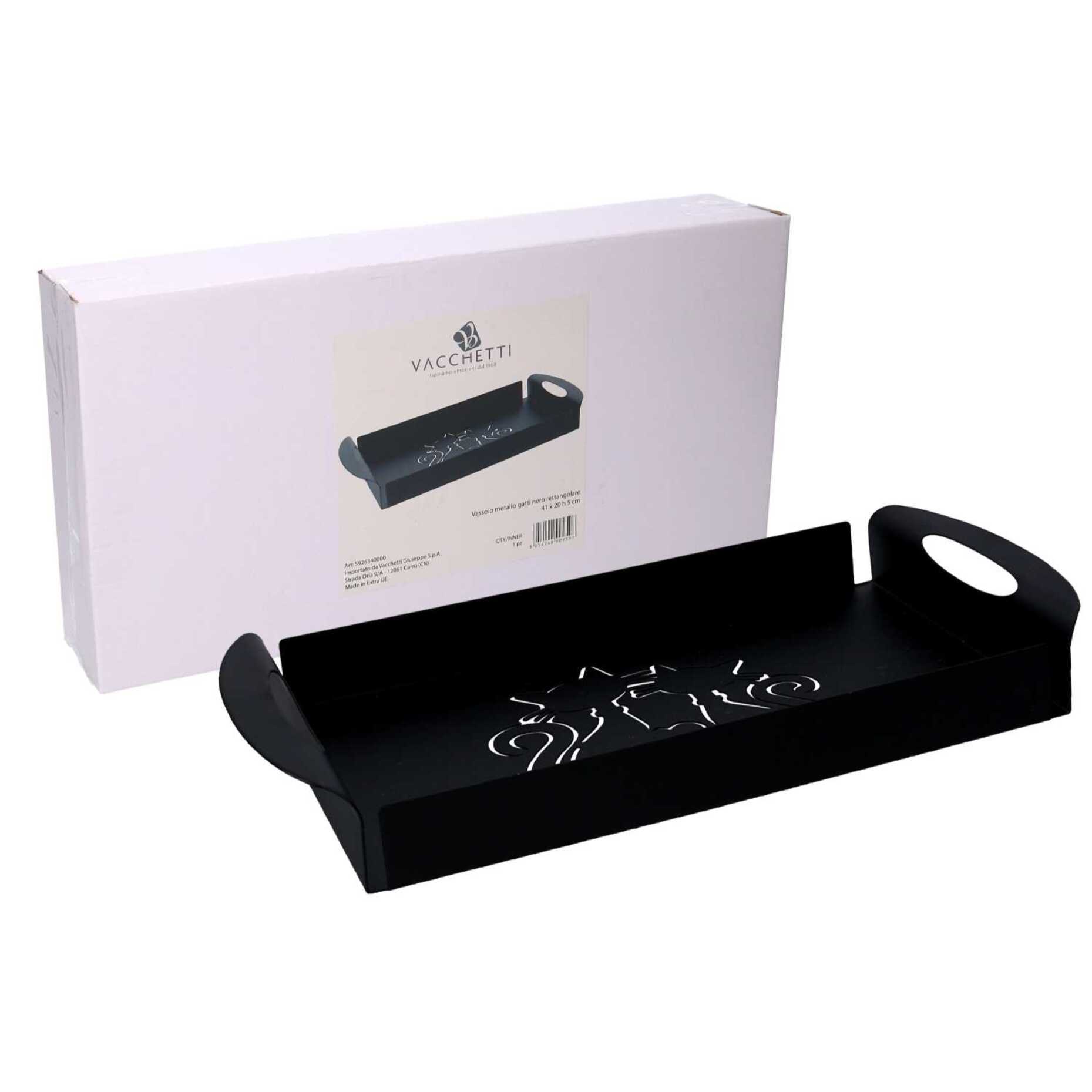 Vassoio in metallo gatti nero rettangolare cm41x20h5