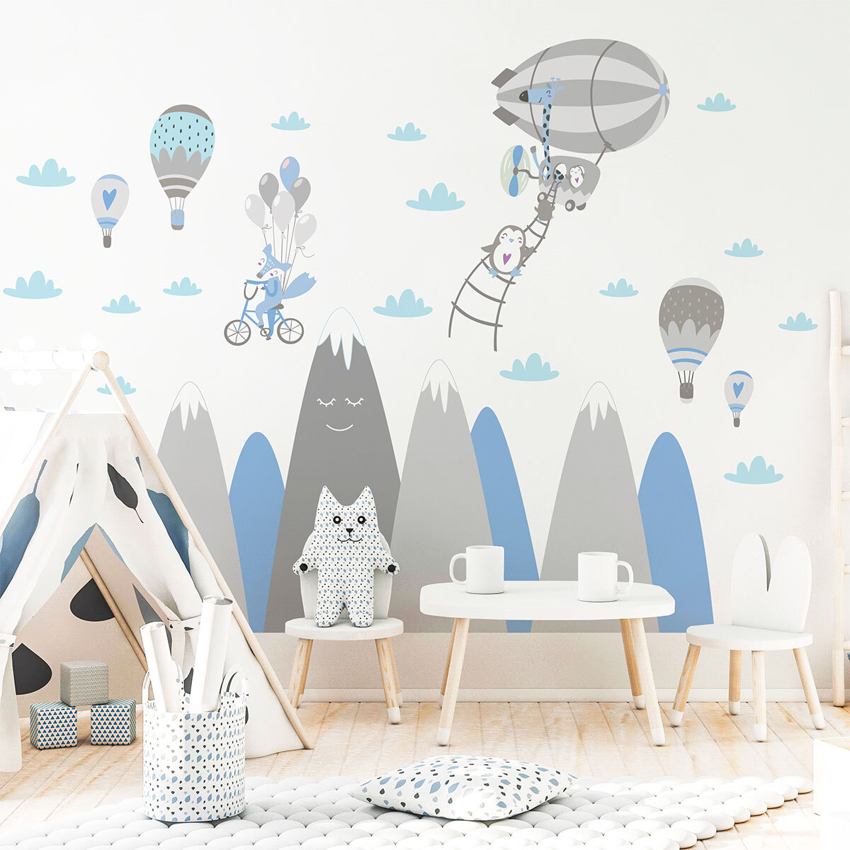 Stickers muraux enfants - Décoration chambre bébé - Autocollant Sticker mural géant enfant montagnes scandinaves ANIMAUX LIBRES