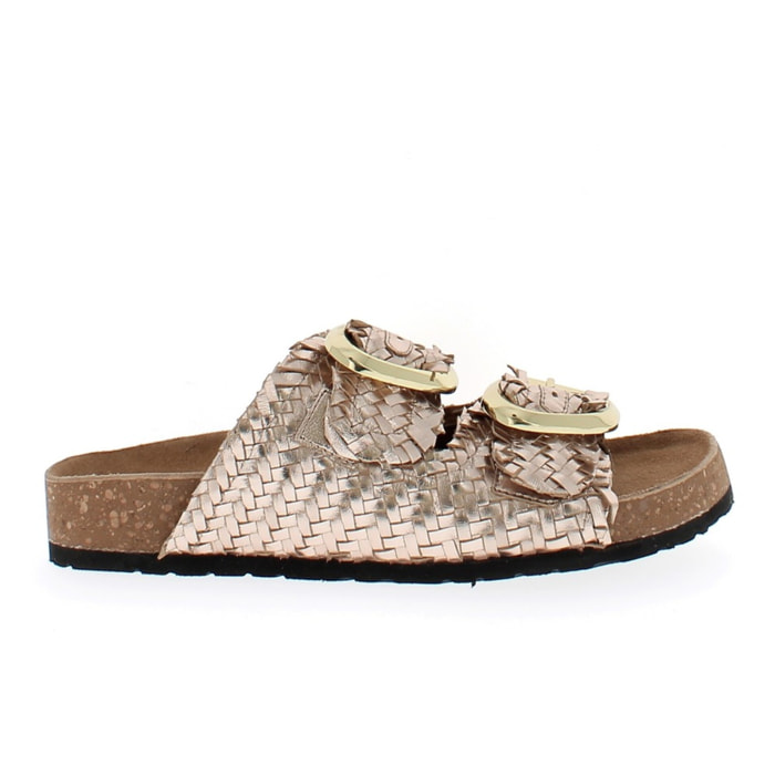 Armata di Mare Scarpe Donna Ciabatte in Pelle con Doppia Fibbia AMD 1V3760 Rose Gold